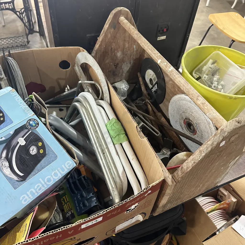 Tools and brackets etc. Toolbox and contents plus tyre inflator. Image 1++