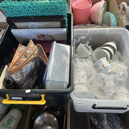 Two boxes China, pictures and art etc.