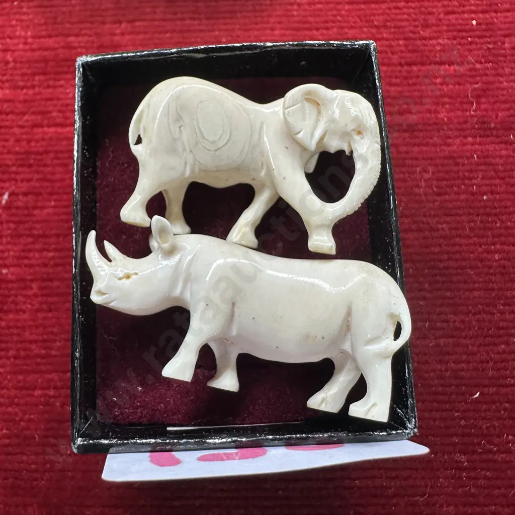 miniature ivory elephant and bone rhinoceros Image 1++