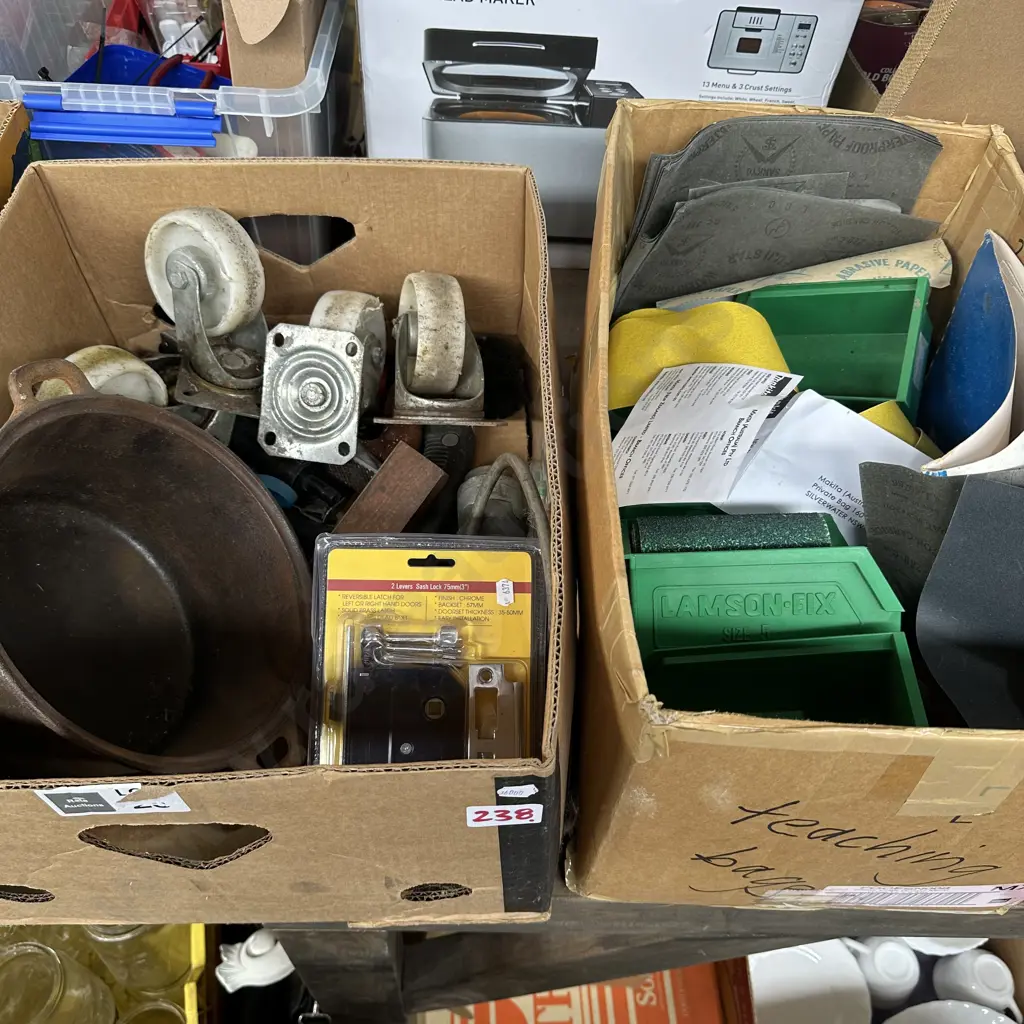 2 box pot, casters, lock, sandpaper etc Image 1++