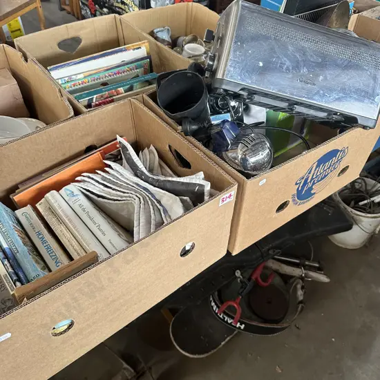 Two boxes, Radio and books etc.