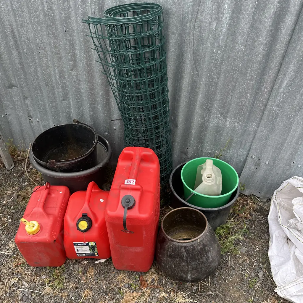 3 petrol containers, planters etc. Image 1++