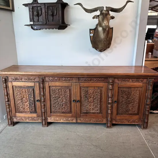 Hand carved sideboard by Tony Greaves woodcarver & sculptor 2000 x 450 x 800