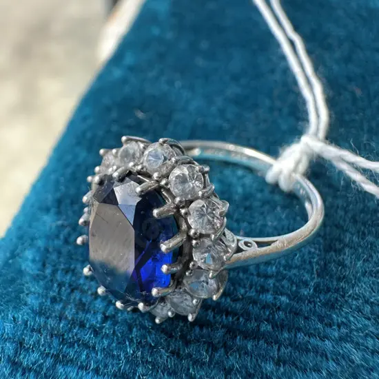 925 Blue & White Sapphire ring ex MHJ