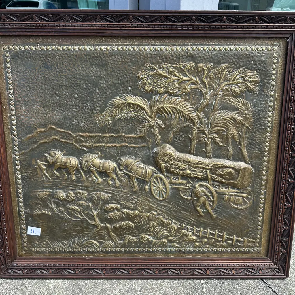 Colonial logging framed Brass art Image 1++