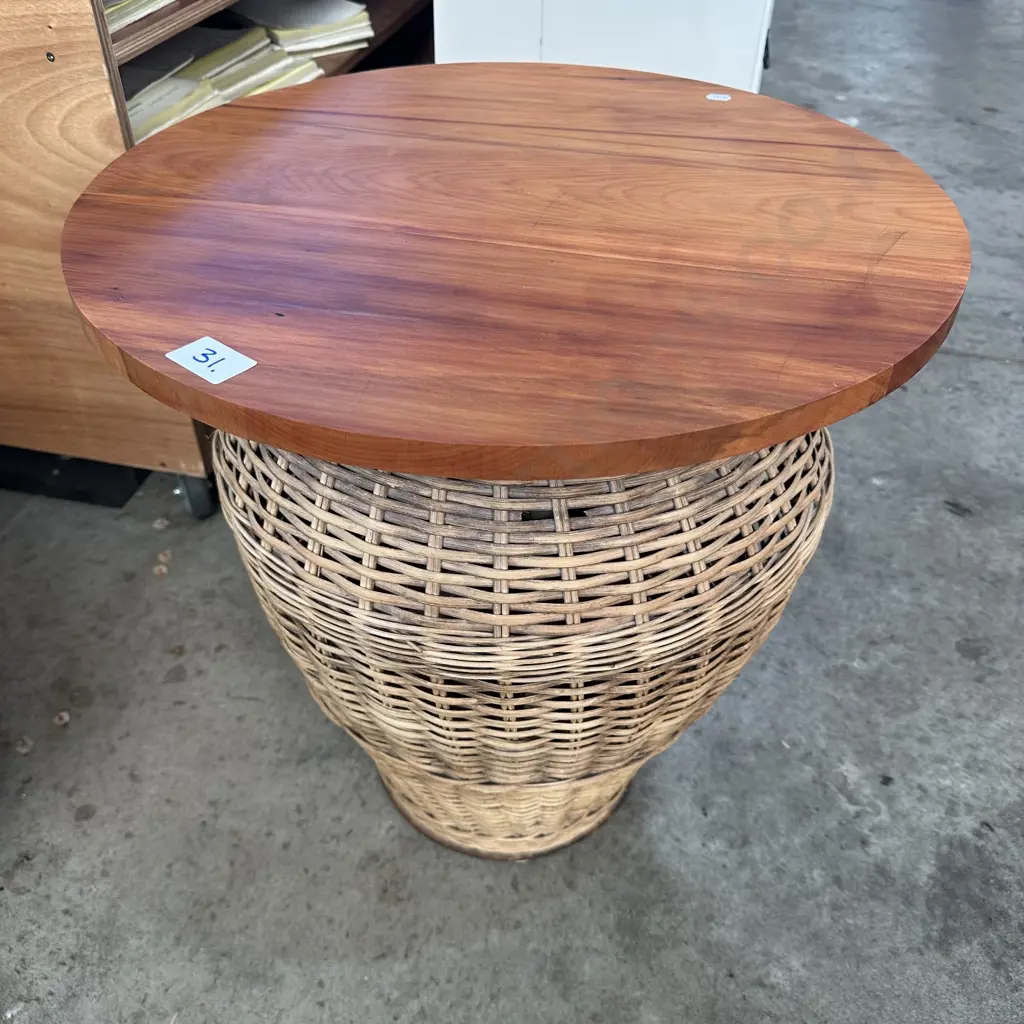 Matai  top wicker basket side table Image 1++