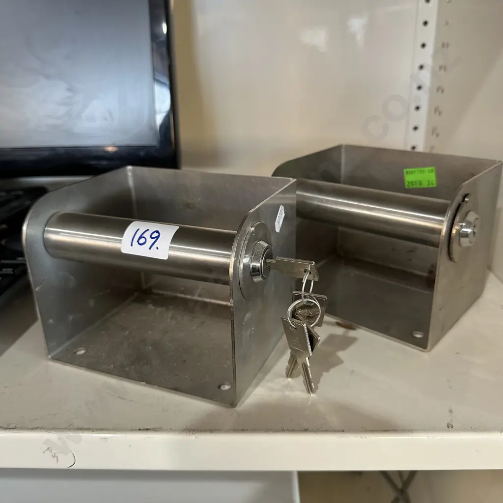 2 x Stainless commercial lockable toilet roll holders Image 1++