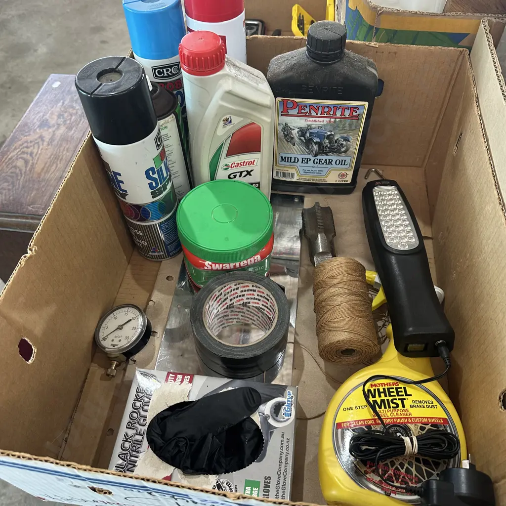 Oils, swarfega hand cleaner, work light etc. Image 1++