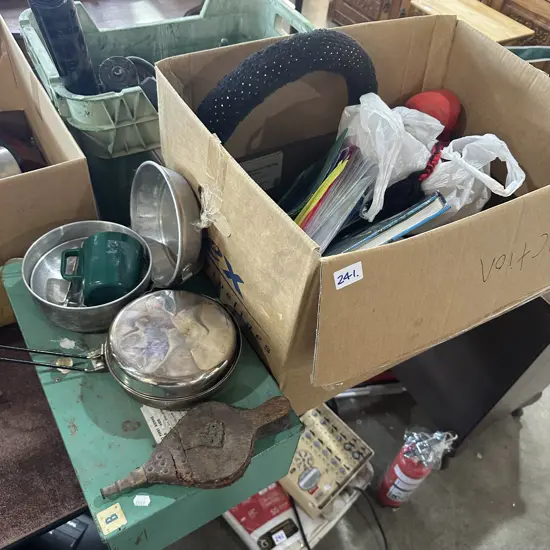 First aid box, camping pans and bellows etc.