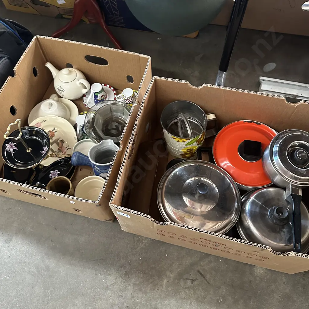 Two boxes Pots and china etc. Image 1++
