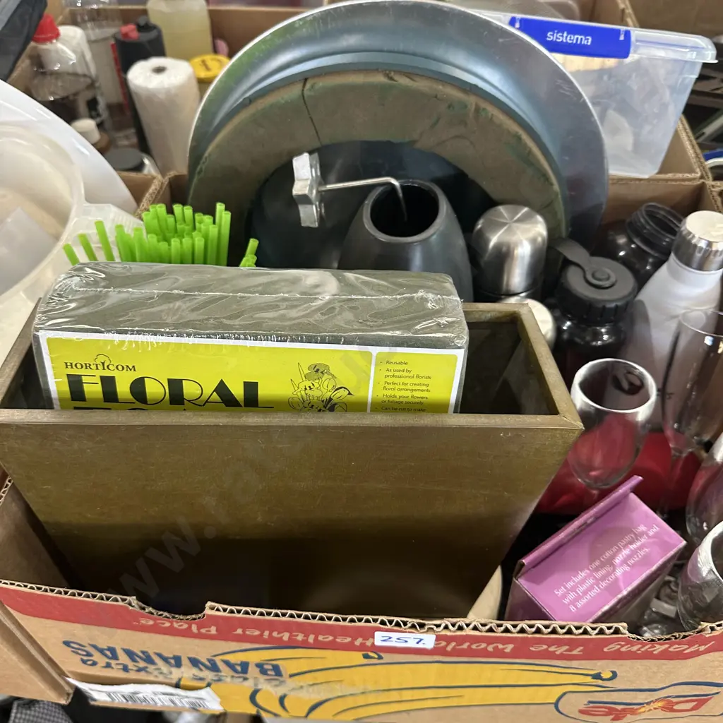Box lot S/S thermos, floral foam, plastic straws etc. Image 1++