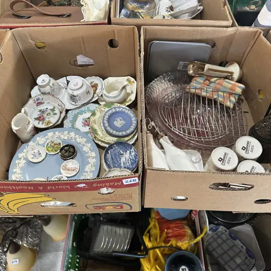 Two boxes assorted china and wedgewood, bowl etc.