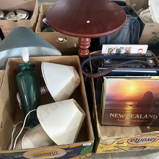 Books, lamps, side table etc.
