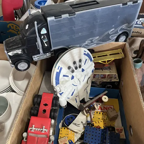 Meccano, vintage trucks and toys.