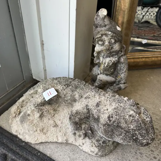 small concrete Tuatara & gnome