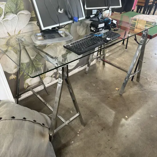 glass table trestle desk
