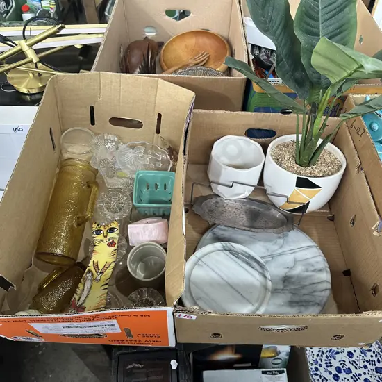 Two boxes Marble lazy Susan, artificial plant etc.