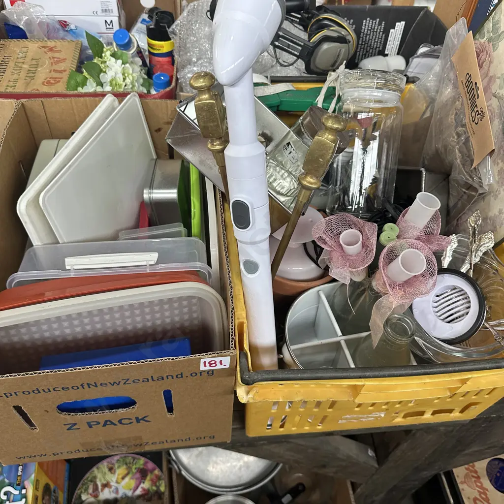 Box and Crate Brass fire tools, turbo scrub, milk bottles etc. Image 1++