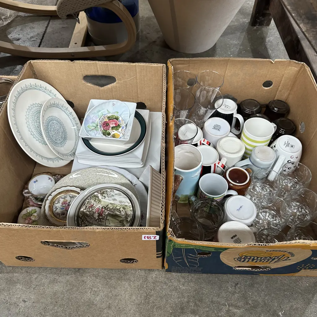 Two boxes Whiskey glasses, plates and china Image 1++