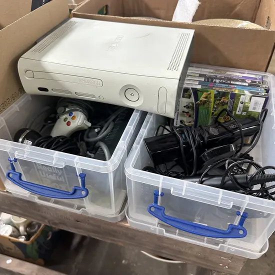 XBox 360, games, controllers and microphones etc.