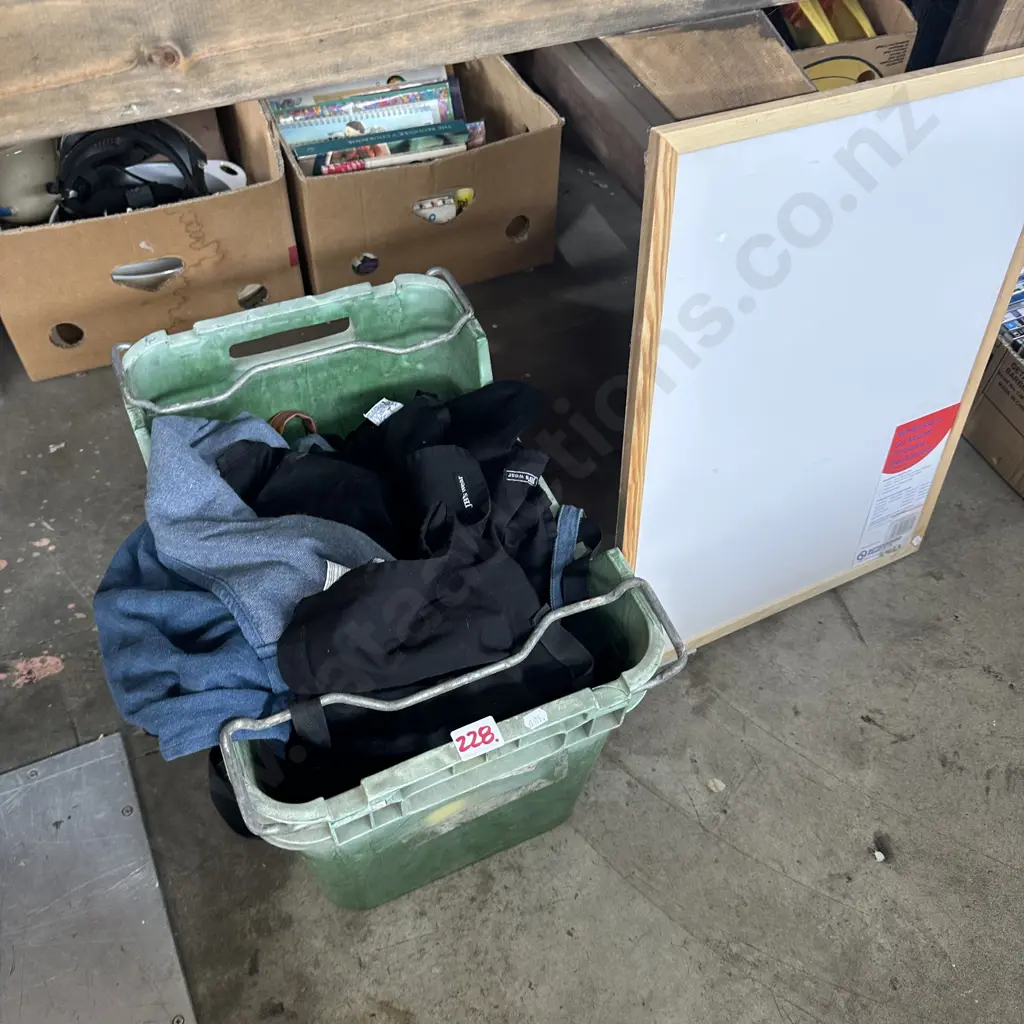 Apple crate with new white board, aprons and jars. Image 1++
