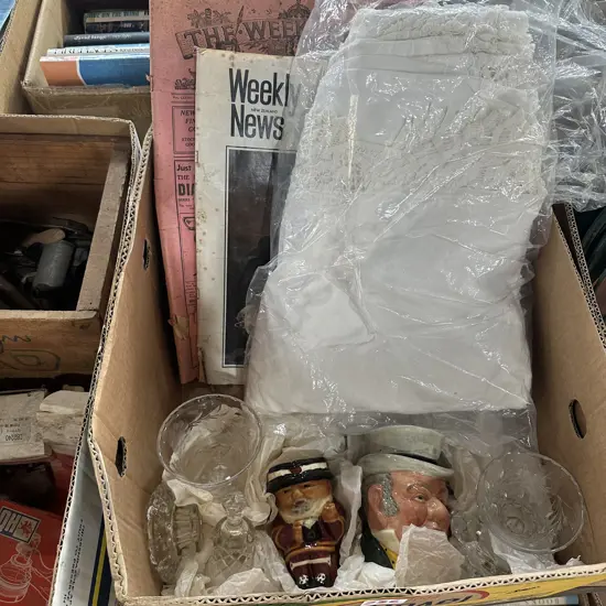 LPs, linen, toby jugs etc