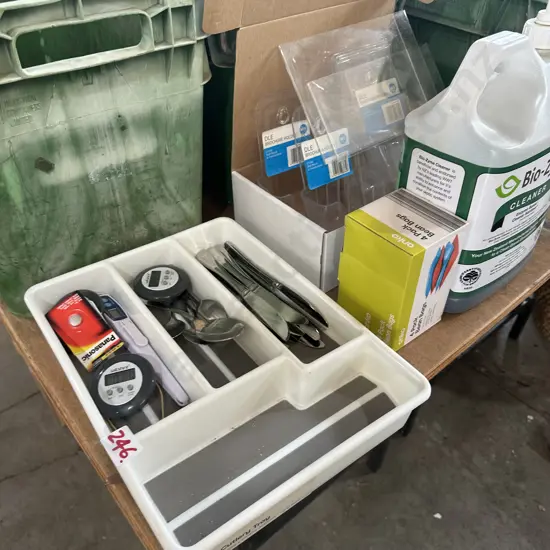 cuttlery, cleaner, shopping basket etc