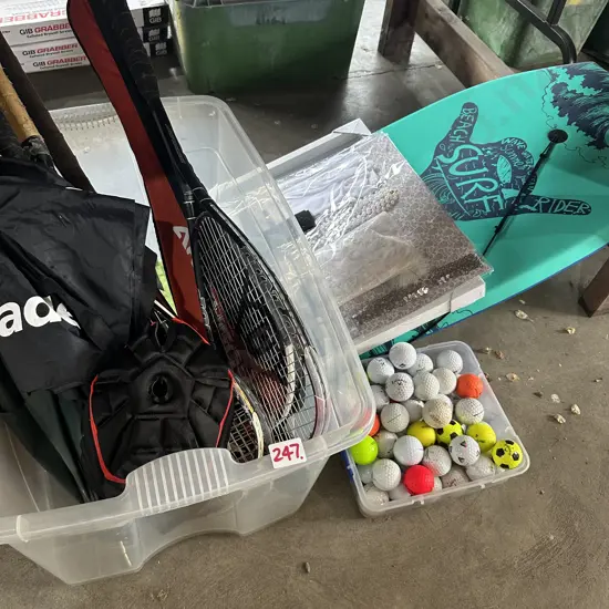 boggy board, sports items and dress ups