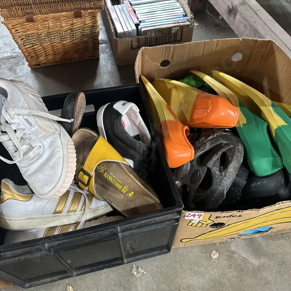 bin of shoes, flippers, helmets etc Image 1++