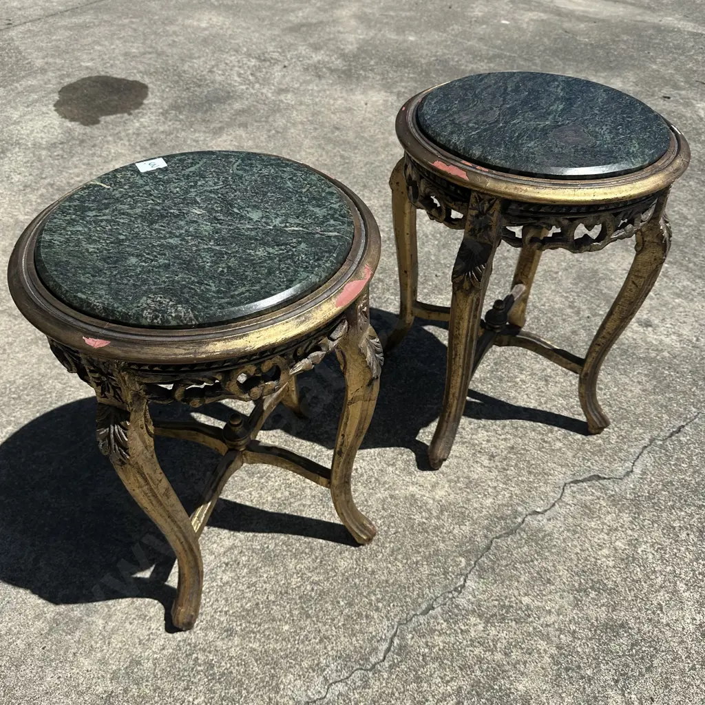 Pr of marble top side tables Image 1++