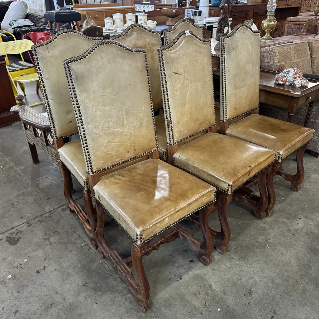 The matching leather high back dome carved chairs x 6 Image 1++