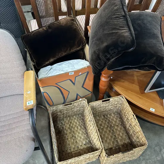 pr feather cushions, bedding, pr baskets