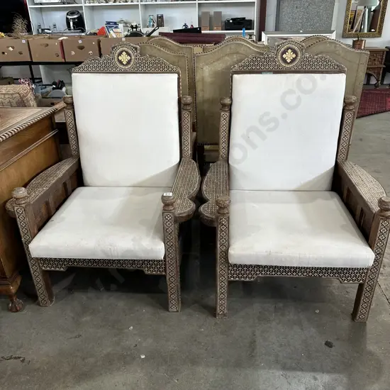 Pr of Syrian antique inlay chairs
