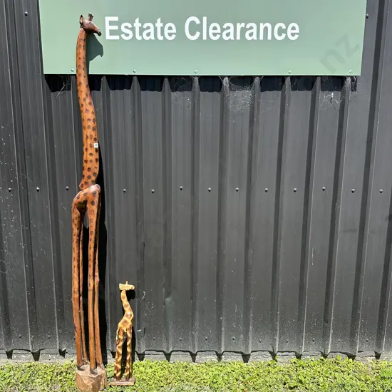 hand carved wooded giraffe 2.1m plus baby giraffe