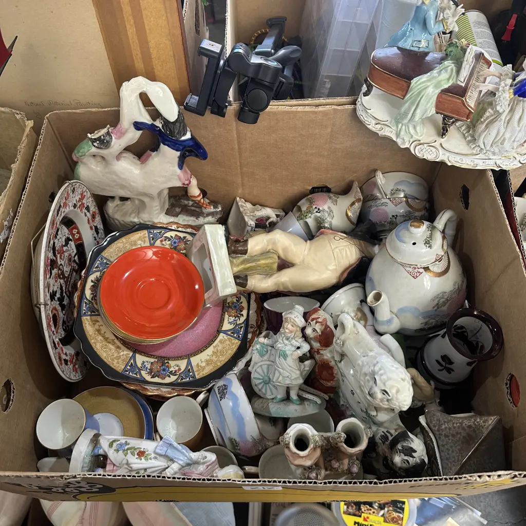 English china saucers, figures, teapot etc. Image 1++