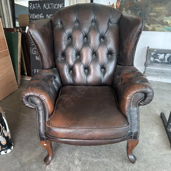 button back leather domed wingback chair