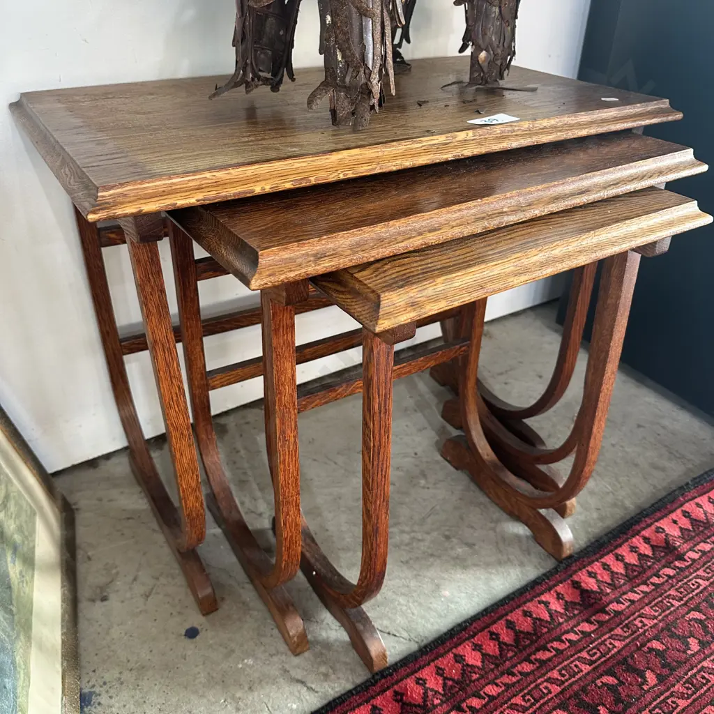 nest of 3 Oak art deco hoop legged tables Image 1++