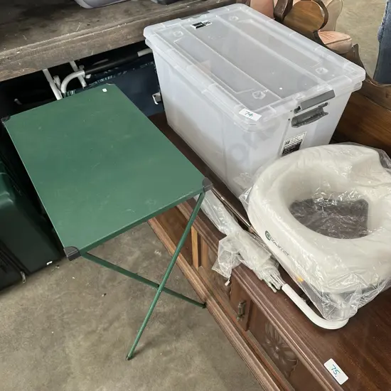folding table, bins, riser etc