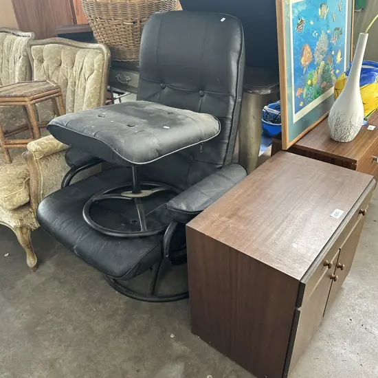 chair and foot rest plus cabinet