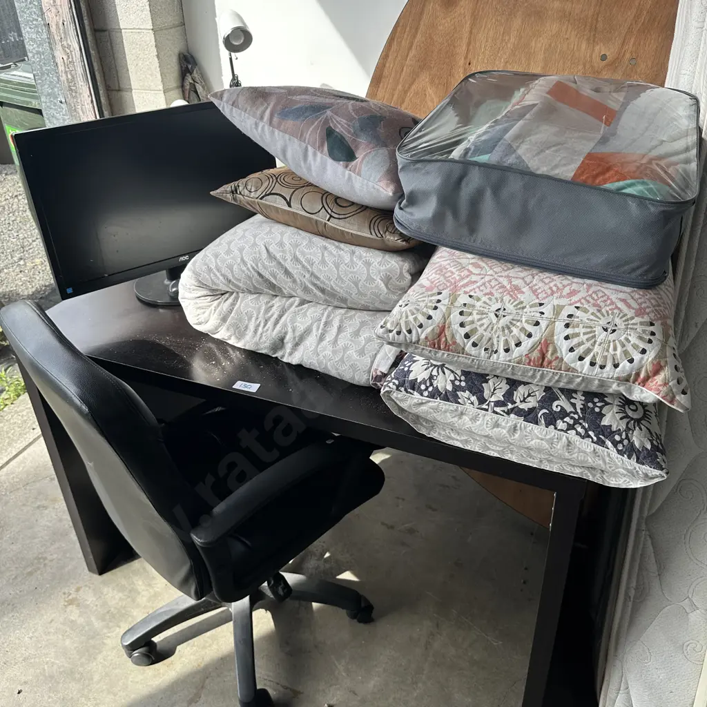 bedding, desk, chair, moniter etc Image 1++