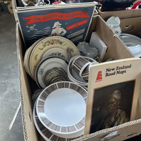 Noritake dinnerware, records, Europa road map etc.