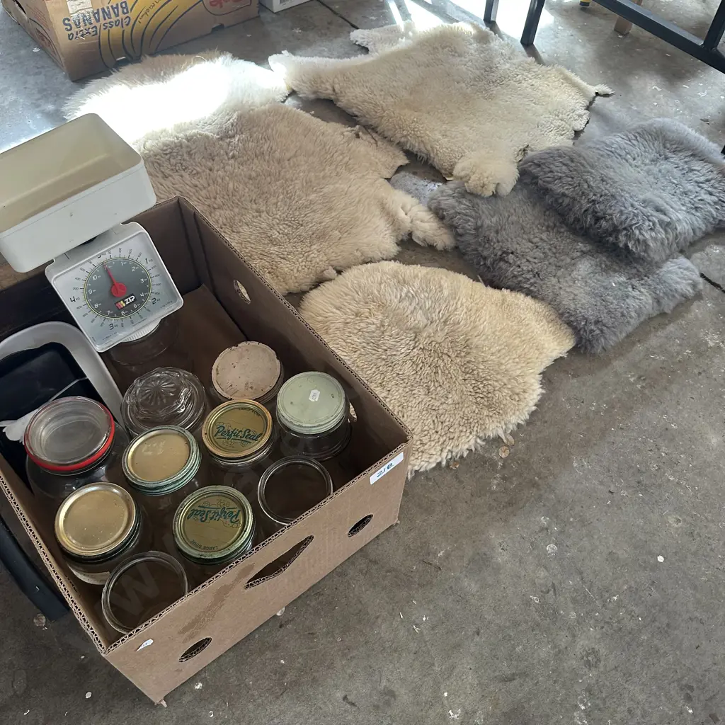 Sheepskins, jars and scales etc. Image 1++