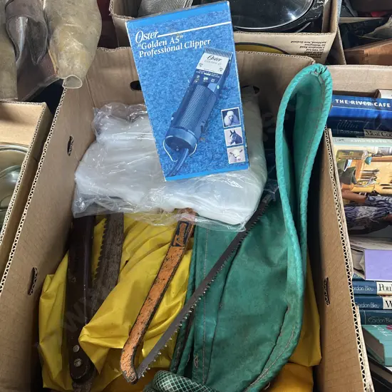 Dog clippers, wet weather gear etc.