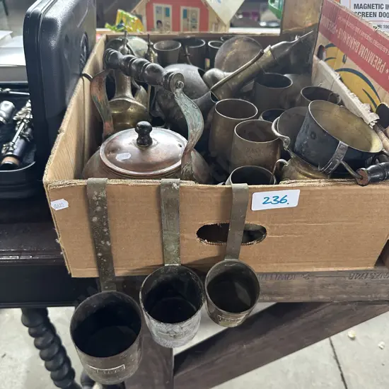Brassware and copper kettle etc.