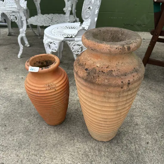 Two ribbed terracotta vases