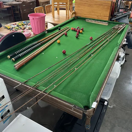 portable 2330 x 1220 pool table with good felt and some accessories
