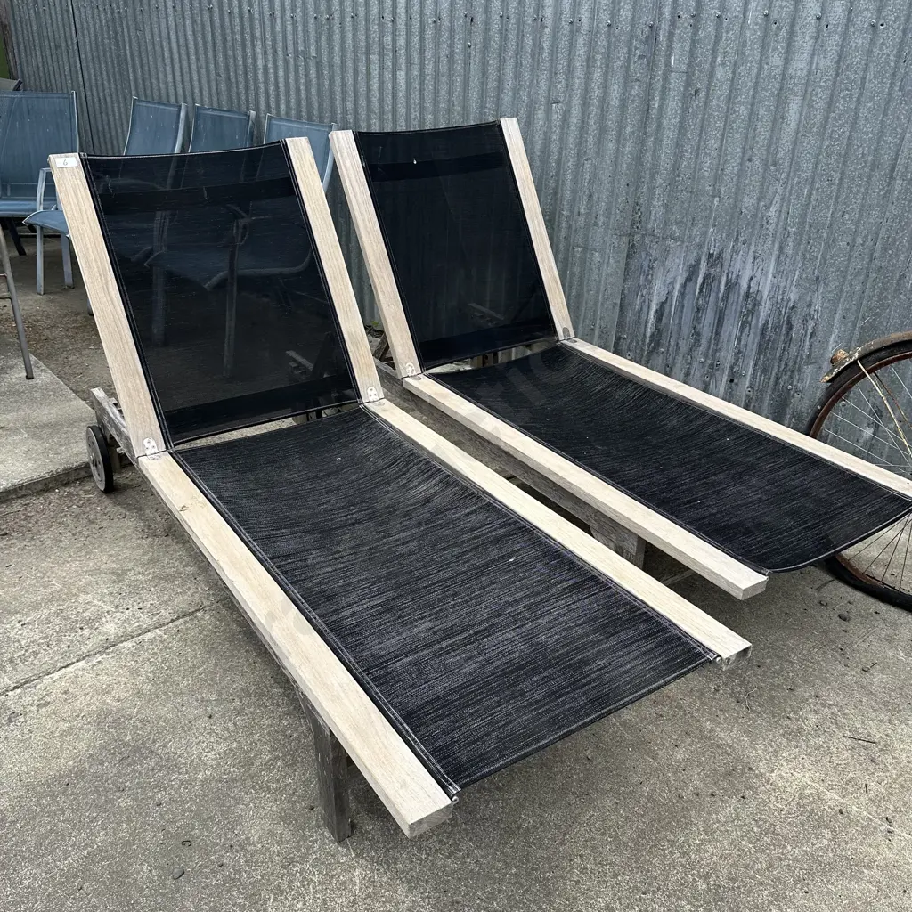 Pr of Teak sun loungers (need repair) Image 1++