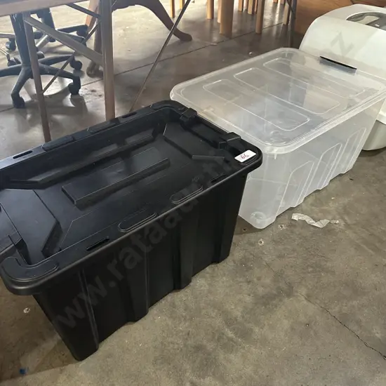 Two lidded bins plus office chair