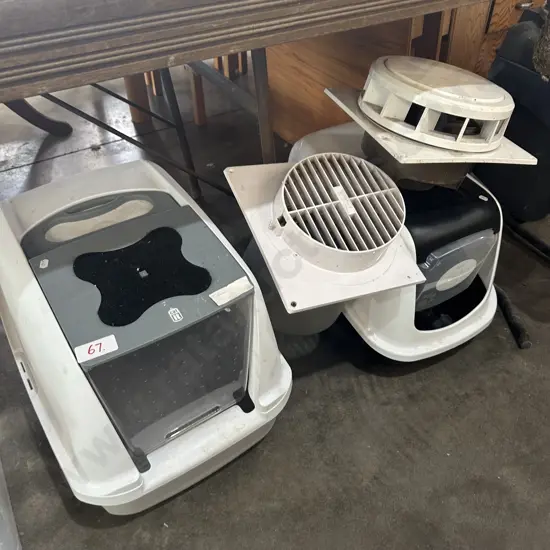 Two cat beds and ceiling/wall fan