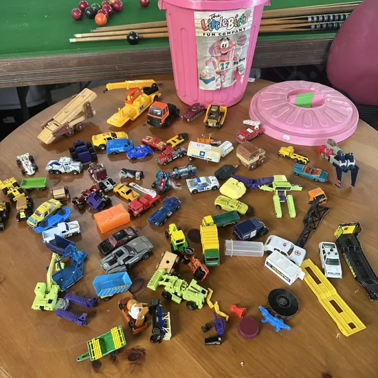 Bin of toy cars etc.